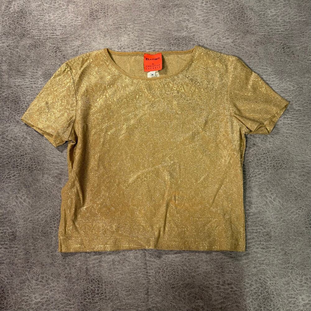 Gold Metallic Shimmer Short Sleeve Top